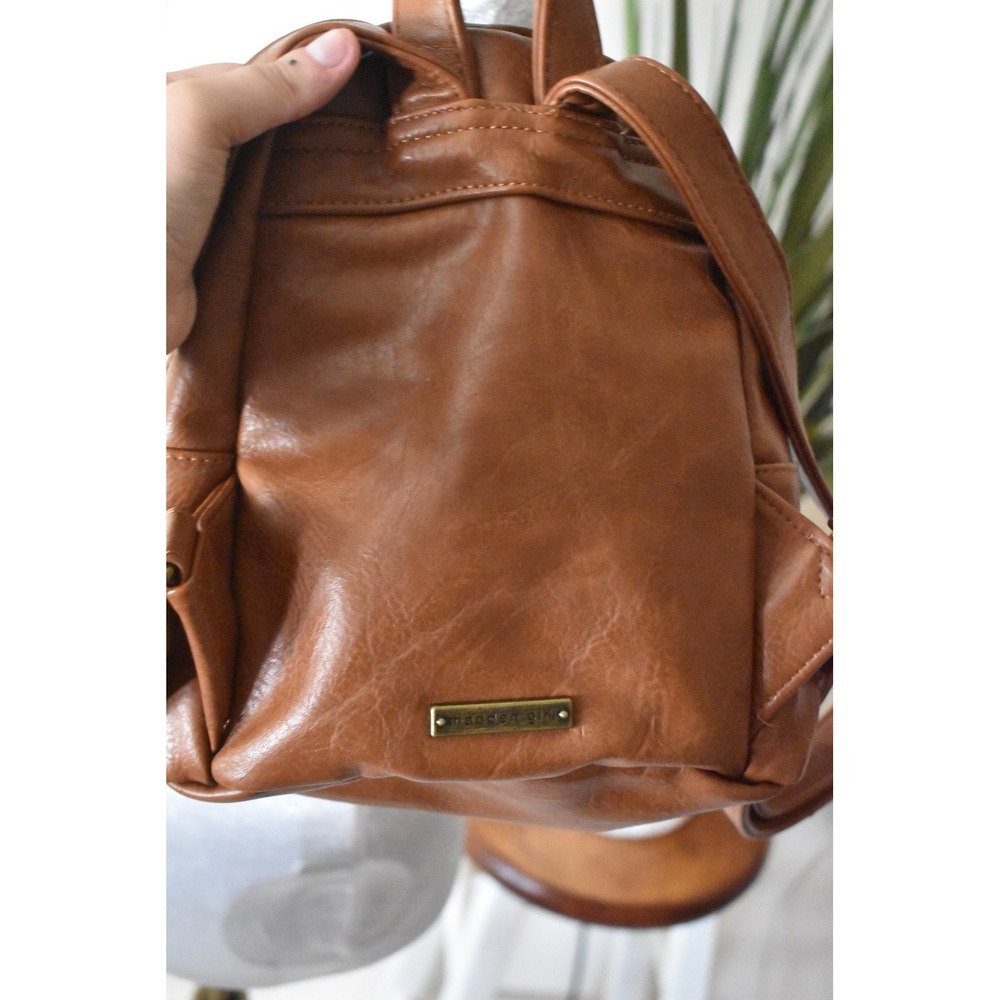 Madden Girl Mini Backpack Womens OS Cognac Brown Y2K Studded Faux Leather - Picture 7 of 8